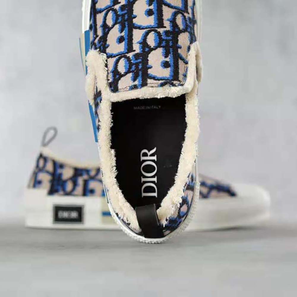 Dior Men B23 Slip-on Sneaker Beige Black and Navy Blue Dior Oblique Tapestry