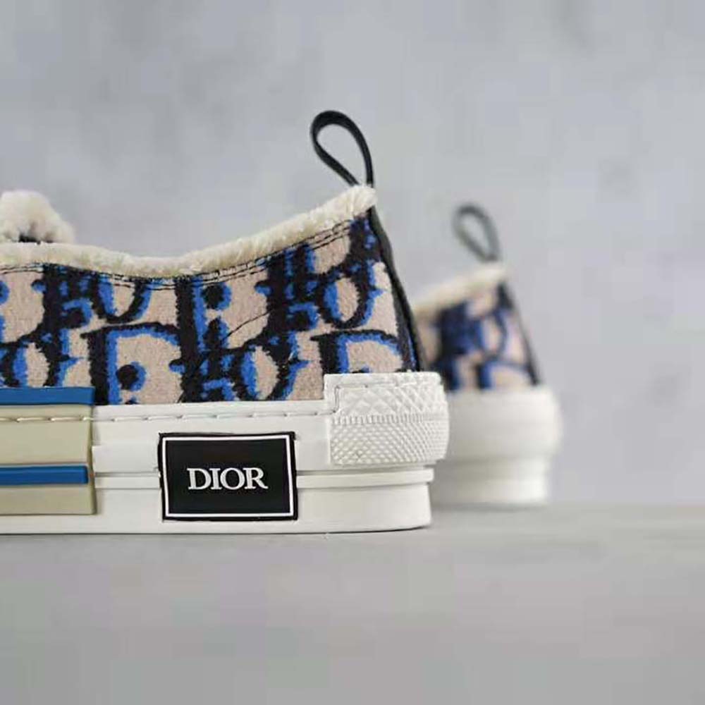 Dior Men B23 Slip-on Sneaker Beige Black and Navy Blue Dior Oblique Tapestry
