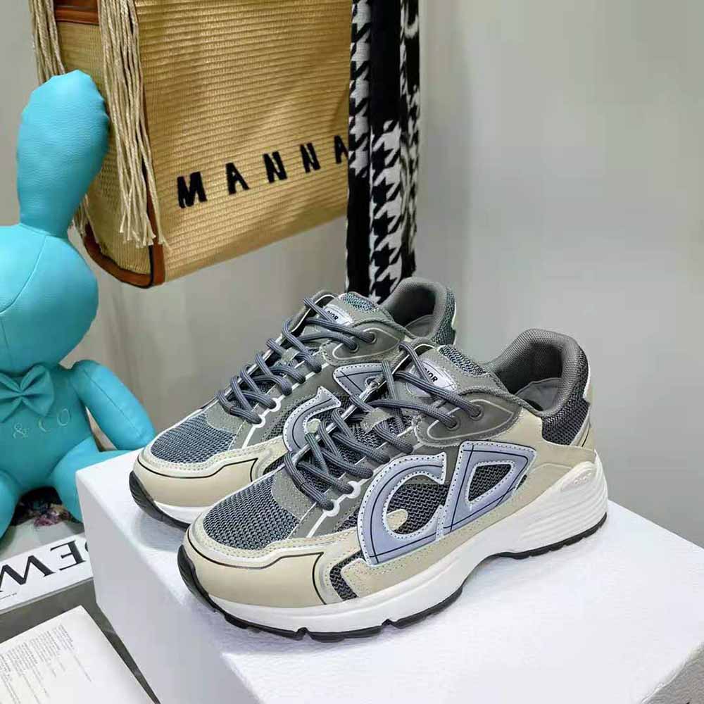 Dior Men B30 Sneaker Gray Mesh and White Technical Fabric