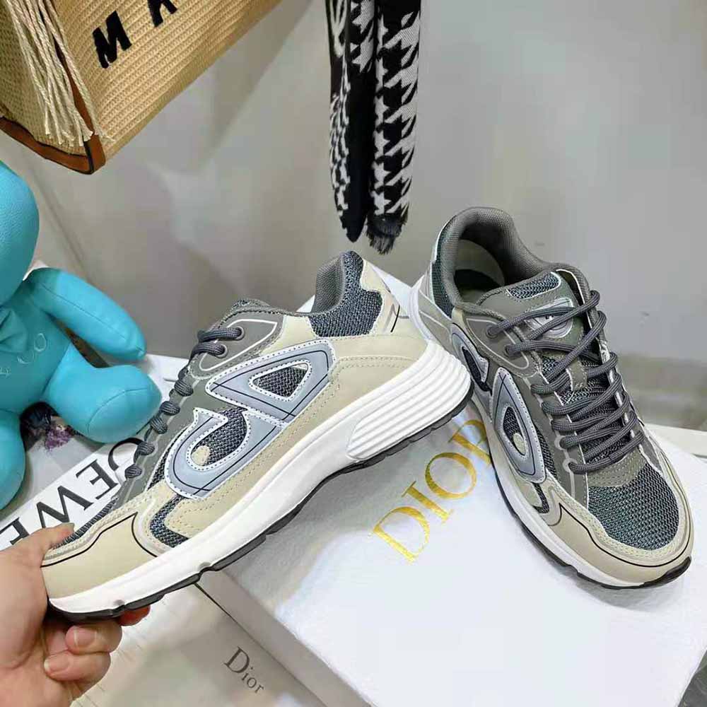 Dior Men B30 Sneaker Gray Mesh and White Technical Fabric