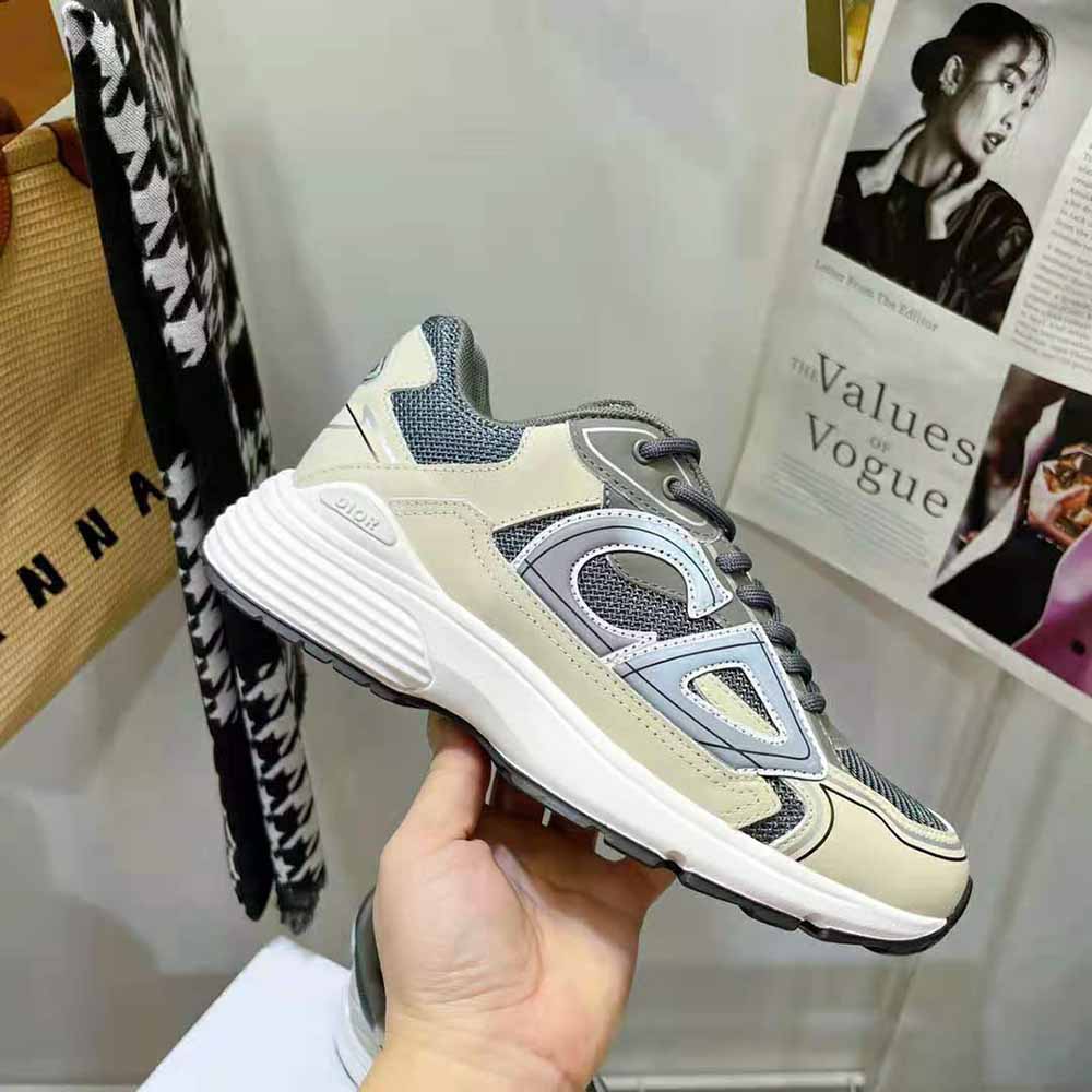 Dior Men B30 Sneaker Gray Mesh and White Technical Fabric