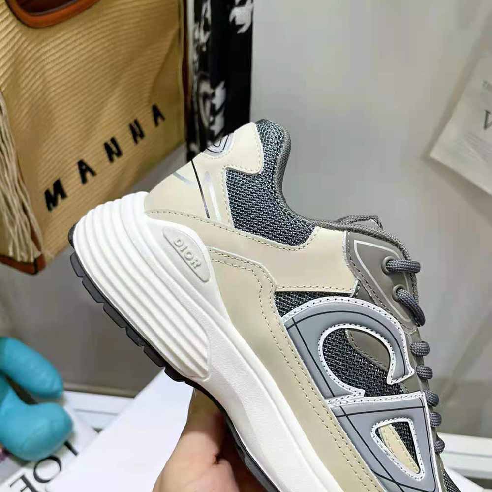 Dior Men B30 Sneaker Gray Mesh and White Technical Fabric