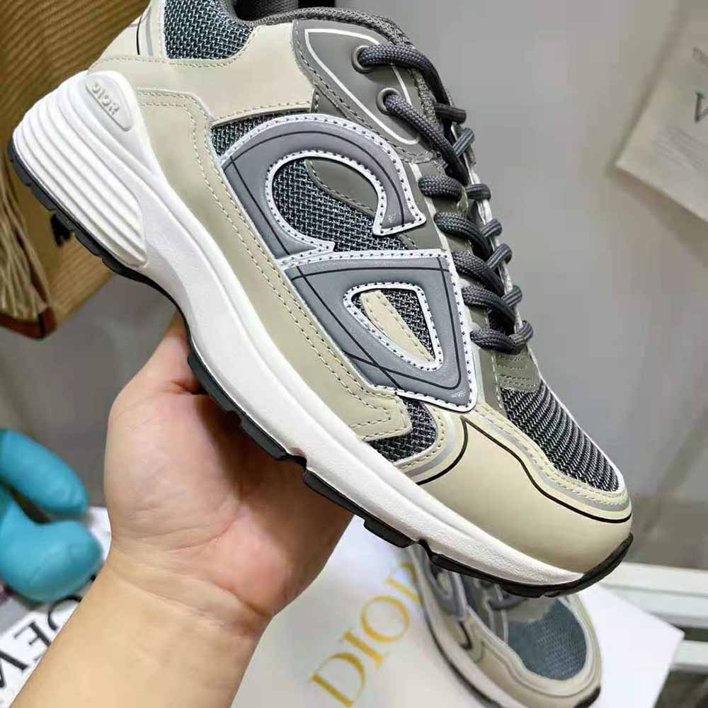 Dior Men B30 Sneaker Gray Mesh and White Technical Fabric