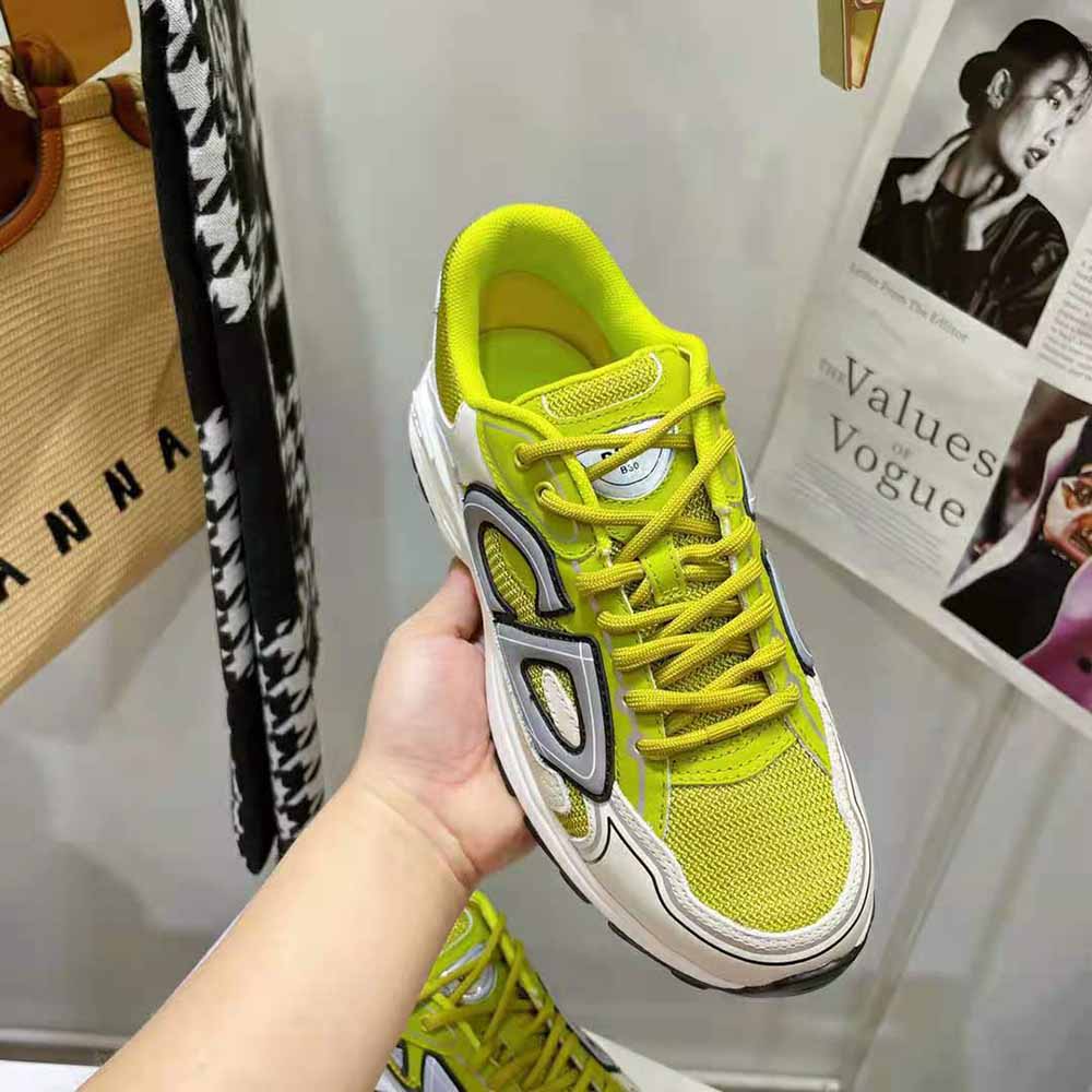 Dior Men B30 Sneaker Yellow Mesh and White Technical Fabric