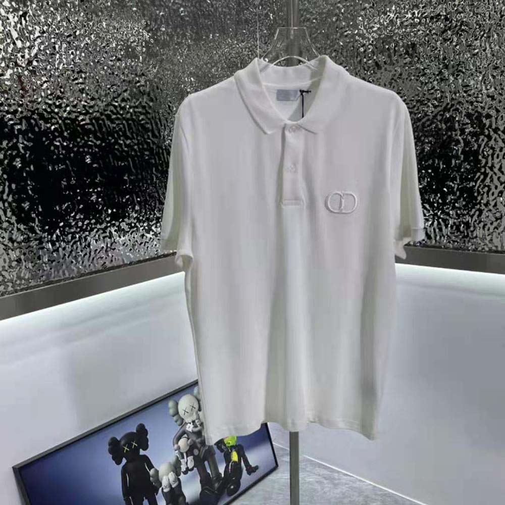 Dior Men CD Icon Polo Shirt White Cotton Pique