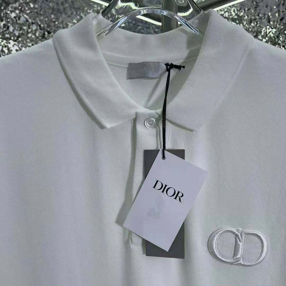 Dior Men CD Icon Polo Shirt White Cotton Pique