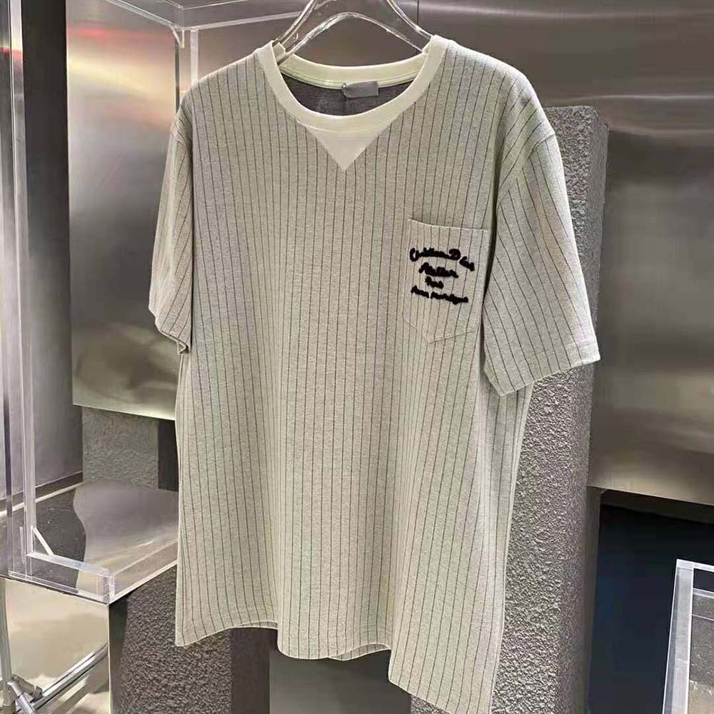 Dior Men Christian Dior Atelier T-shirt Relaxed Fit Ecru Wool and Cotton Jersey