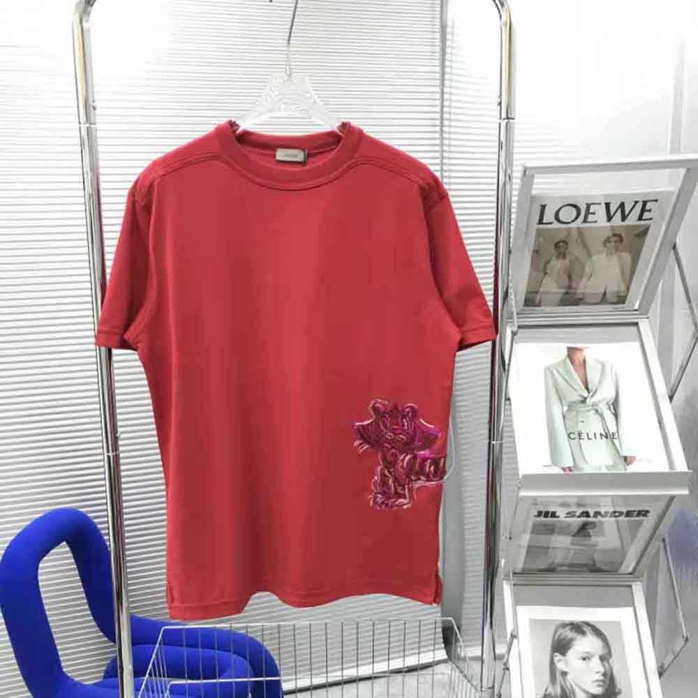Dior Men Dior and Kenny Scharf T-shirt Relaxed Fit Red Cotton Jersey