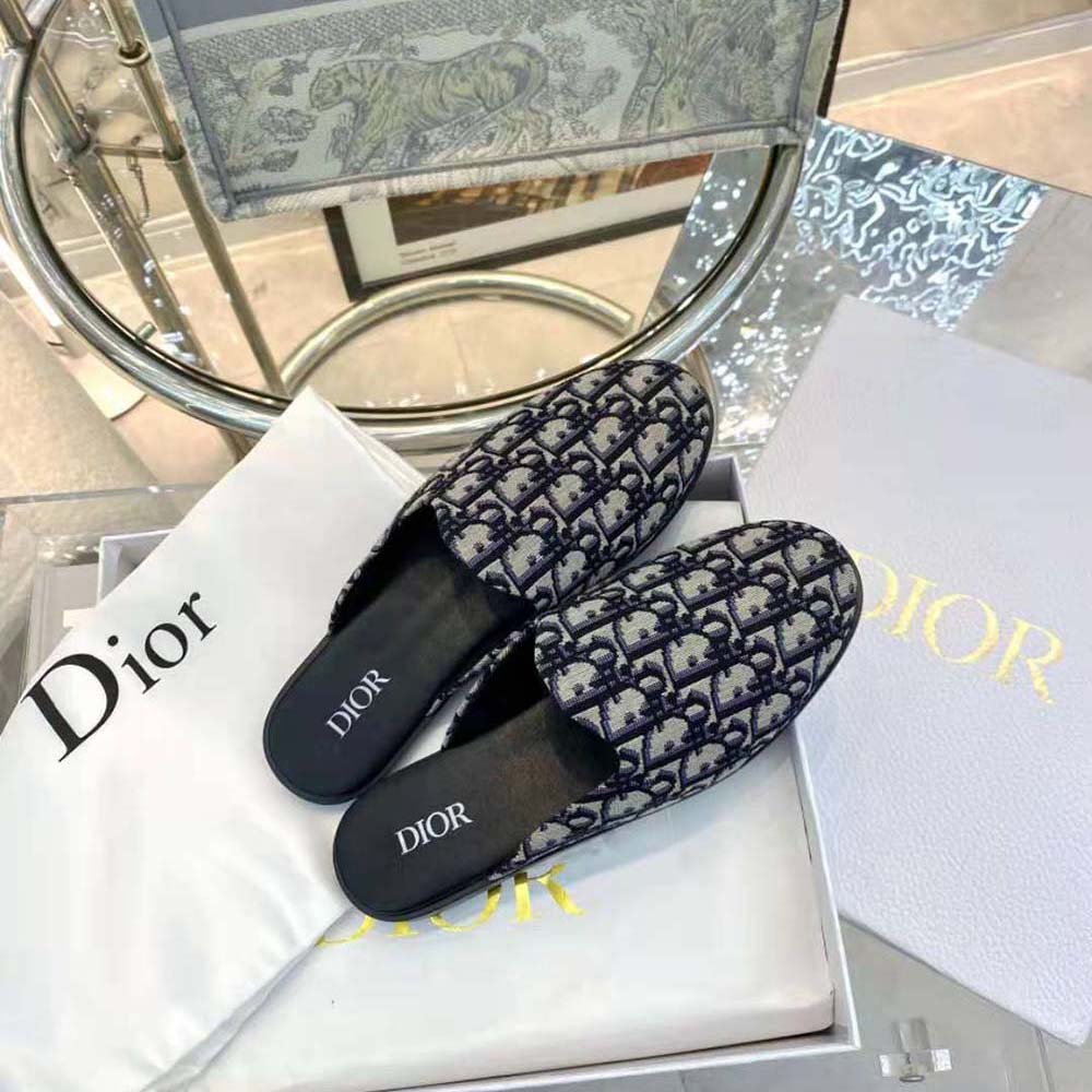 Dior Men Indior Mule Beige and Black Dior Oblique Jacquard