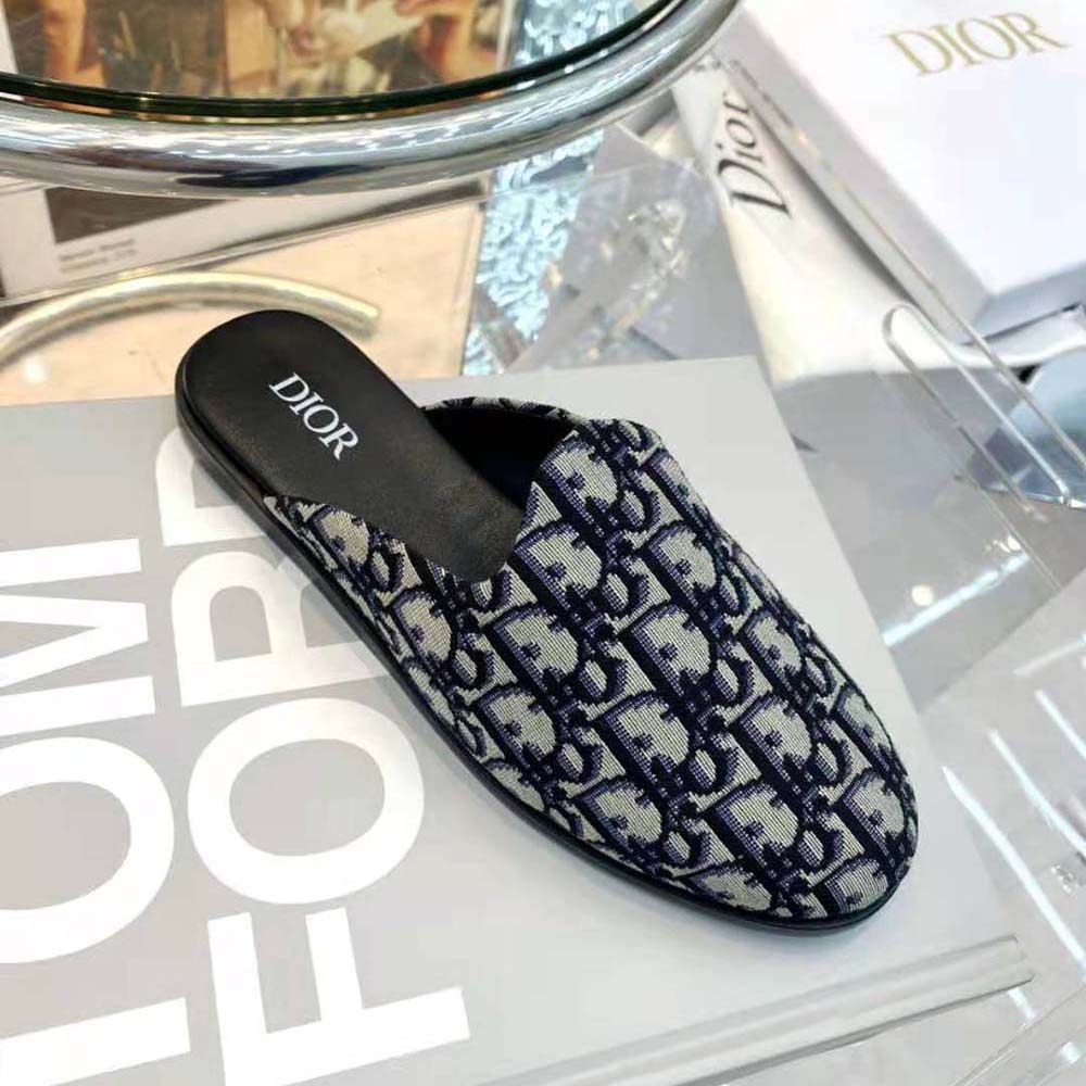 Dior Men Indior Mule Beige and Black Dior Oblique Jacquard