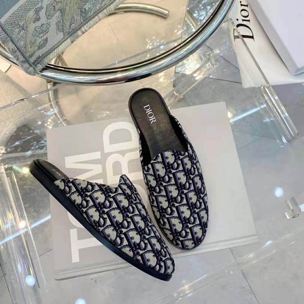 Dior Men Indior Mule Beige and Black Dior Oblique Jacquard