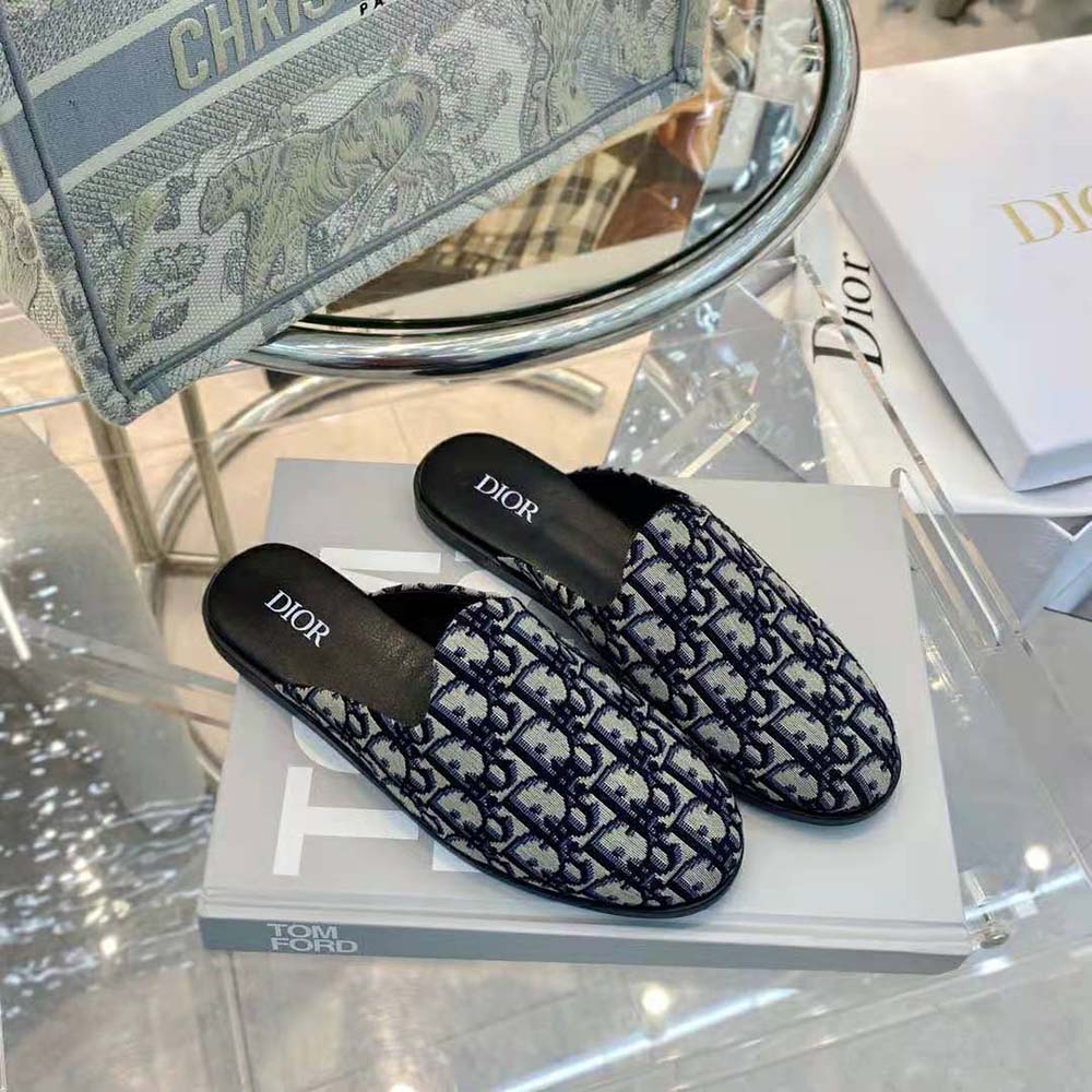 Dior Men Indior Mule Beige and Black Dior Oblique Jacquard
