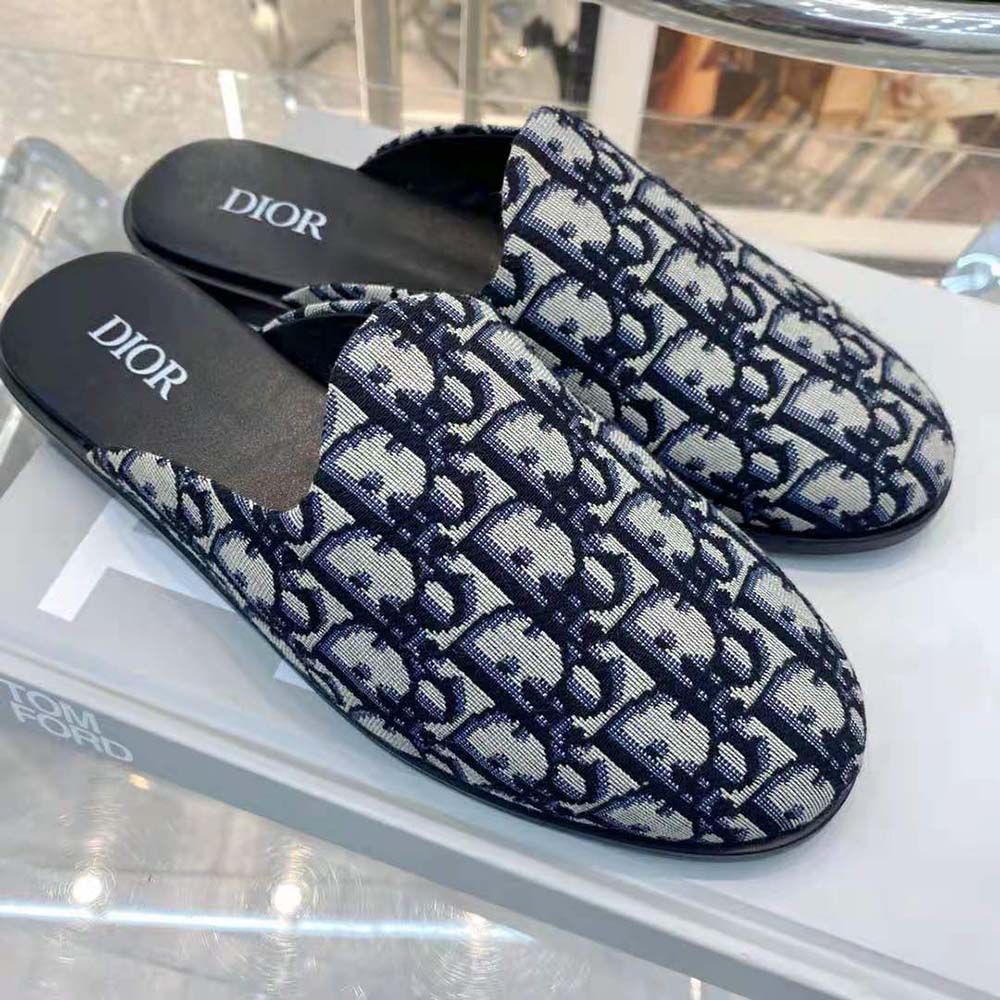 Dior Men Indior Mule Beige and Black Dior Oblique Jacquard