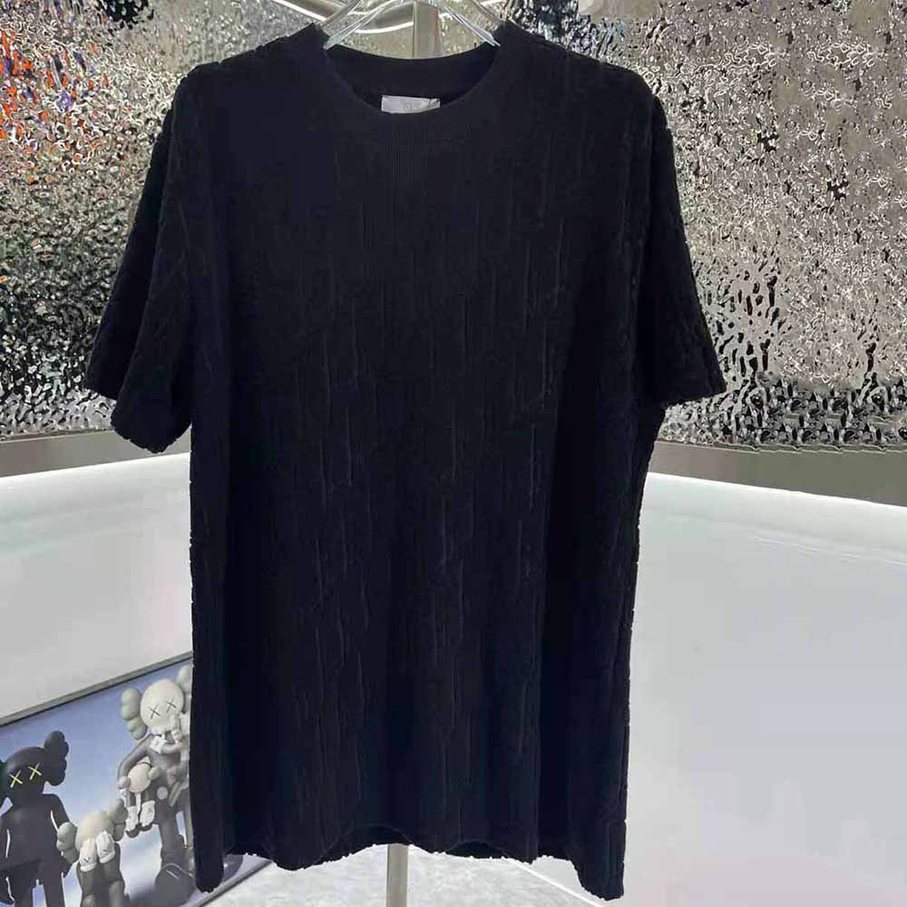 Dior Men Oblique T-shirt Relaxed Fit Navy Blue Terry Cotton Jacquard