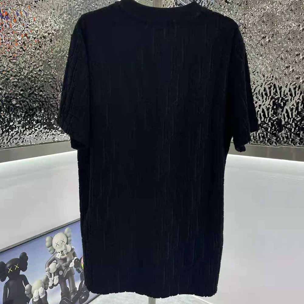 Dior Men Oblique T-shirt Relaxed Fit Navy Blue Terry Cotton Jacquard