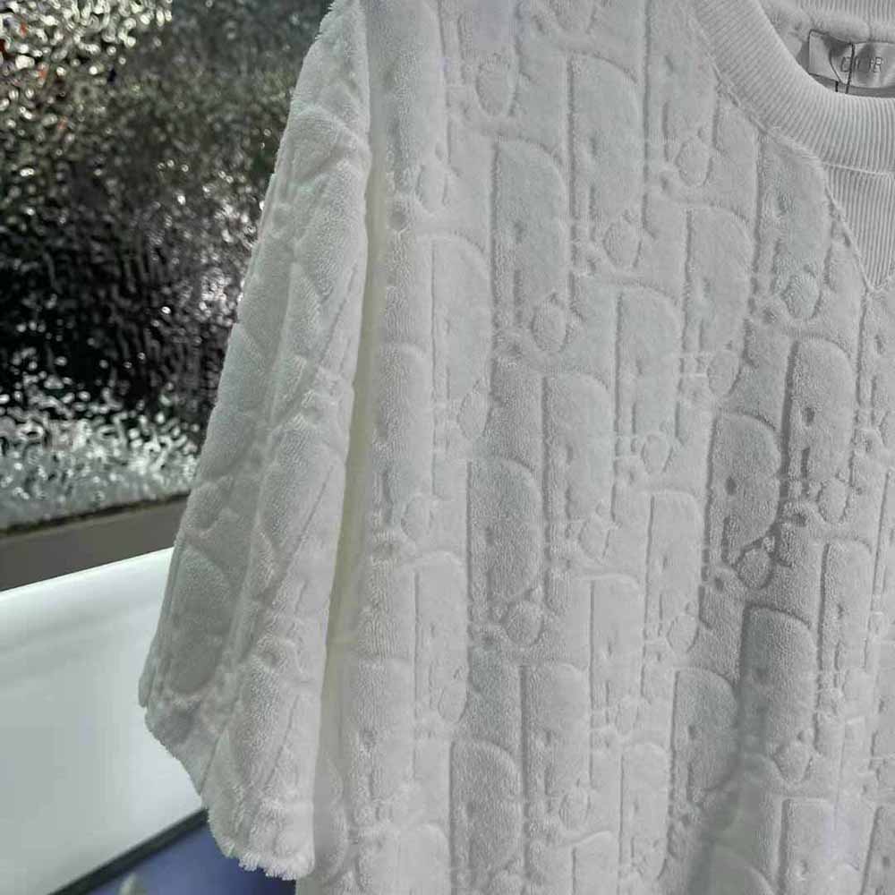 Dior Men Oblique T-shirt Relaxed Fit Off-White Terry Cotton Jacquard