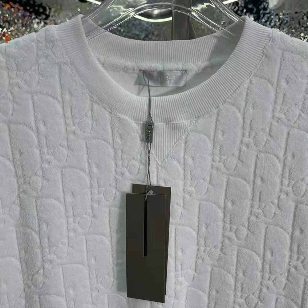 Dior Men Oblique T-shirt Relaxed Fit Off-White Terry Cotton Jacquard