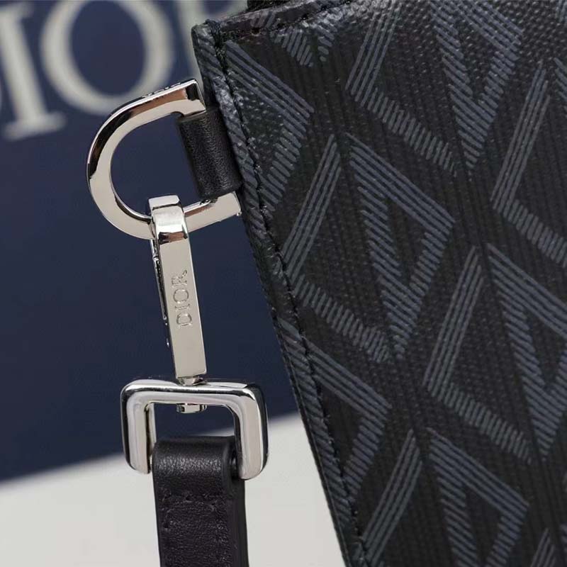 Dior Unisex A5 Pouch Black CD Diamond Canvas Smooth Calfskin
