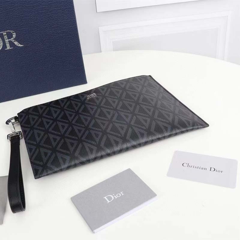 Dior Unisex A5 Pouch Black CD Diamond Canvas Smooth Calfskin
