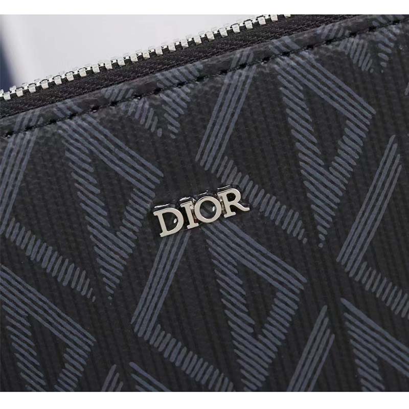 Dior Unisex A5 Pouch Black CD Diamond Canvas Smooth Calfskin