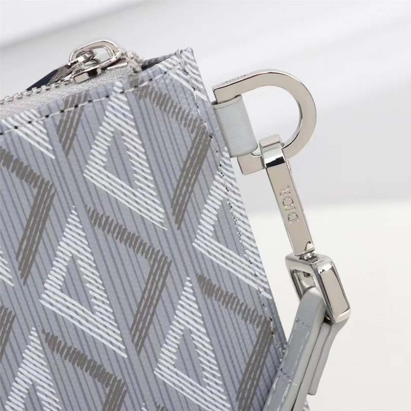 Dior Unisex A5 Pouch Gray CD Diamond Canvas Smooth Calfskin