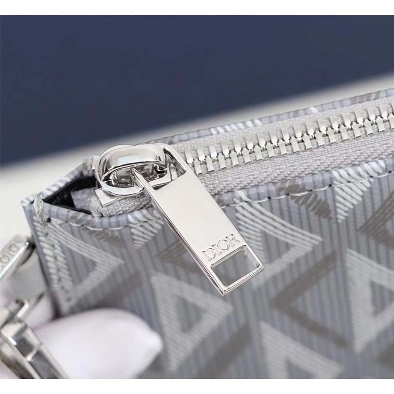 Dior Unisex A5 Pouch Gray CD Diamond Canvas Smooth Calfskin