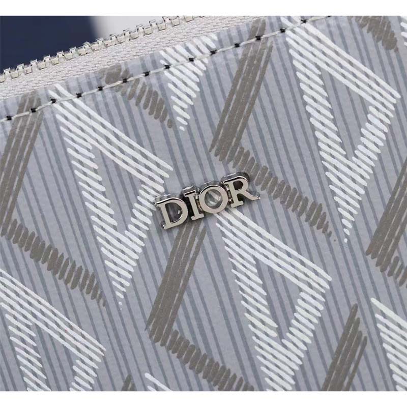 Dior Unisex A5 Pouch Gray CD Diamond Canvas Smooth Calfskin