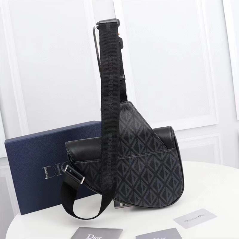 Dior Unisex CD Mini Saddle Bag Black CD Diamond Canvas Smooth Calfskin