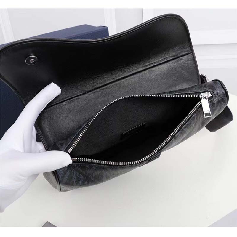 Dior Unisex CD Mini Saddle Bag Black CD Diamond Canvas Smooth Calfskin