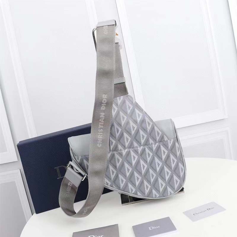 Dior Unisex CD Mini Saddle Bag Gray CD Diamond Canvas Smooth Calfskin