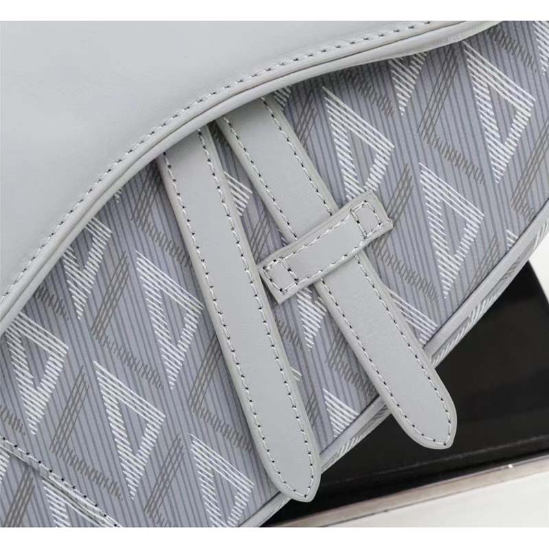 Dior Unisex CD Mini Saddle Bag Gray CD Diamond Canvas Smooth Calfskin