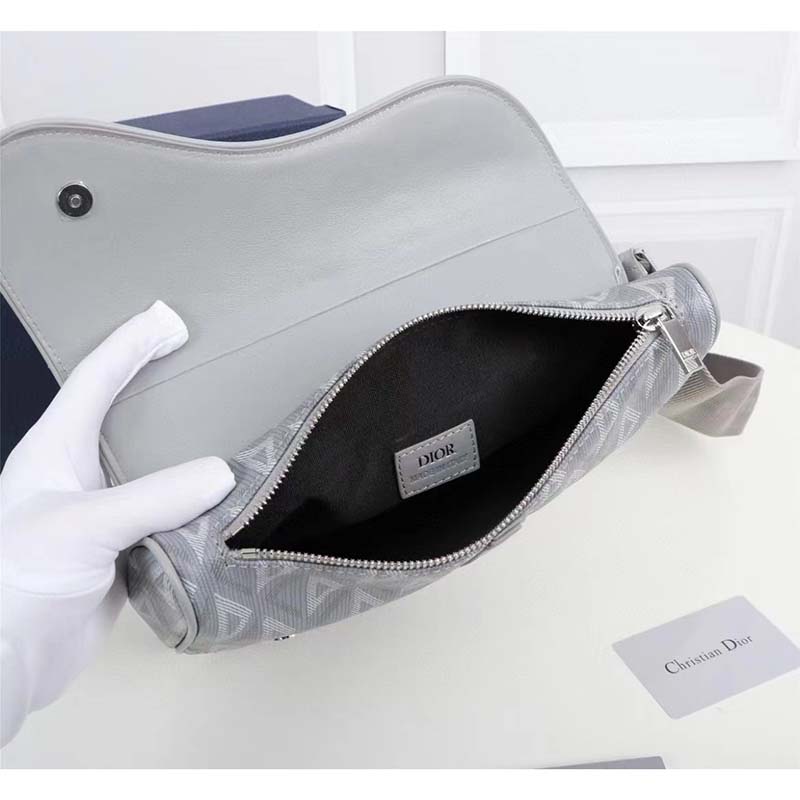 Dior Unisex CD Mini Saddle Bag Gray CD Diamond Canvas Smooth Calfskin