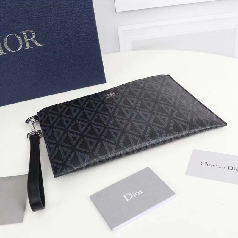 Dior Unisex CD Pouch Black CD Diamond Canvas DIOR Signature