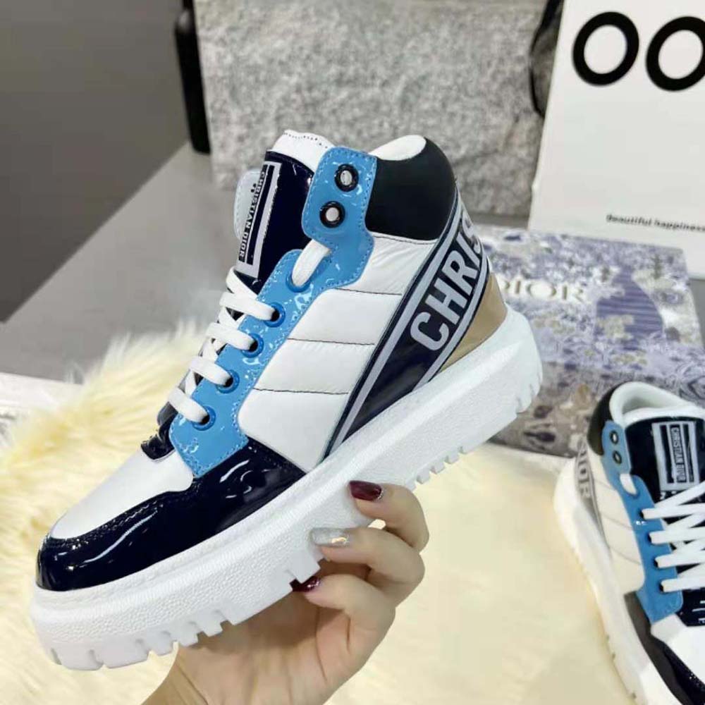 Dior Unisex D-Player Sneaker Blue Multicolor Technical Fabric Suede and Calfskin