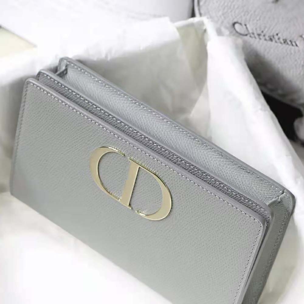 Dior Women 30 Montaigne 2-in-1 Pouch Stone Grained Calfskin-Silver