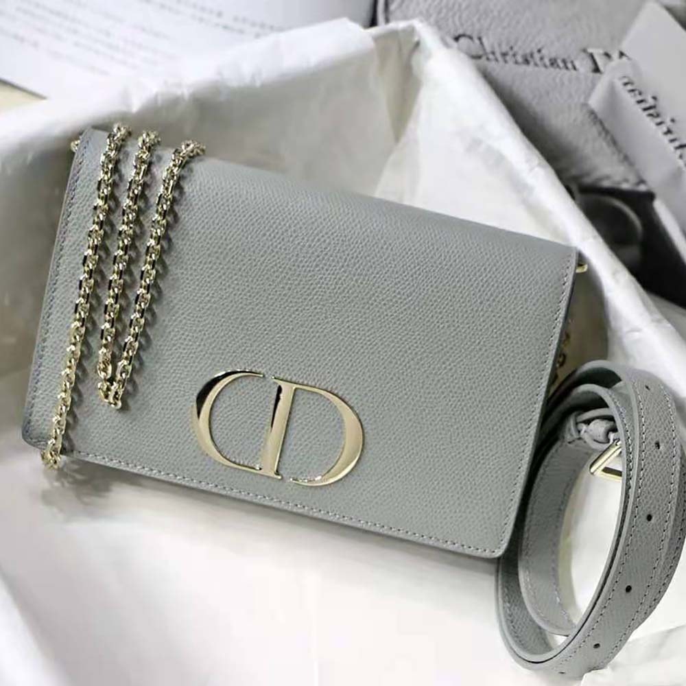 Dior Women 30 Montaigne 2-in-1 Pouch Stone Grained Calfskin-Silver