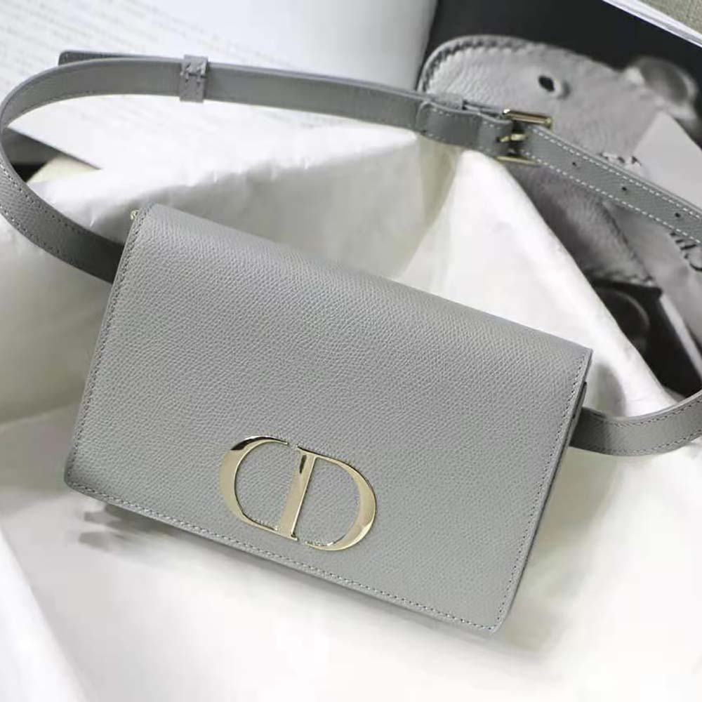 Dior Women 30 Montaigne 2-in-1 Pouch Stone Grained Calfskin-Silver