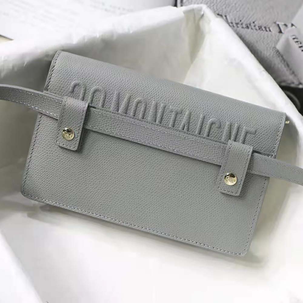 Dior Women 30 Montaigne 2-in-1 Pouch Stone Grained Calfskin-Silver