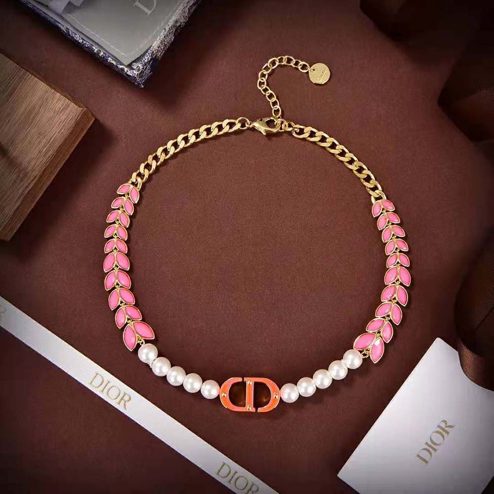 Dior Women 30 Montaigne Necklace Gold-Finish Metal with White Resin Pearls