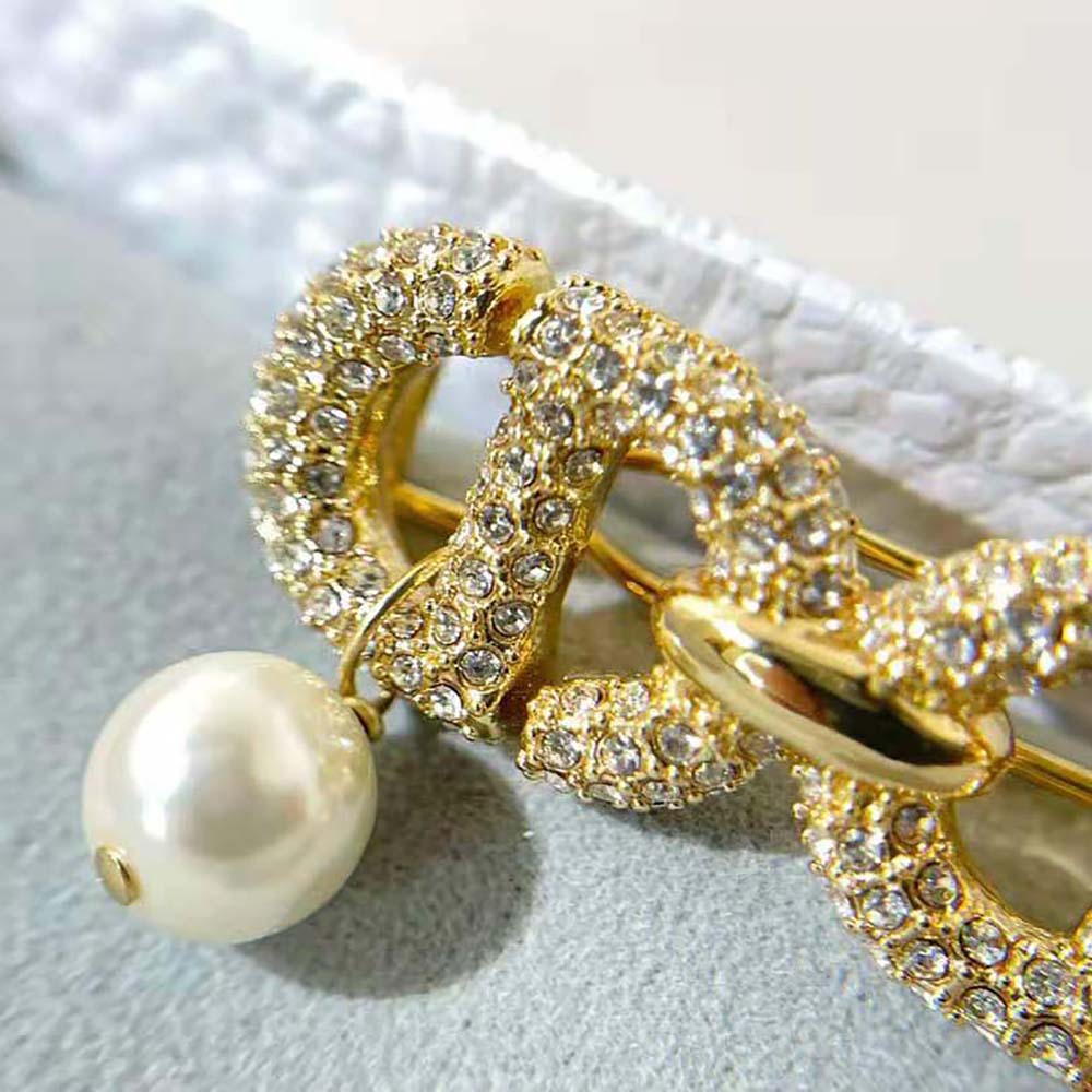 Dior Women CD Navy Barrette Gold-Finish Metal and White Crystals