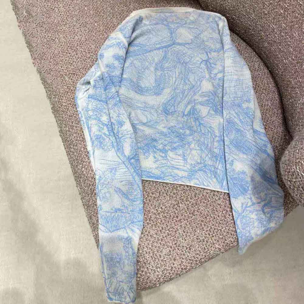 Dior Women Chez Moi Embroidered Sweater Cornflower Blue Technical Cashmere Knit
