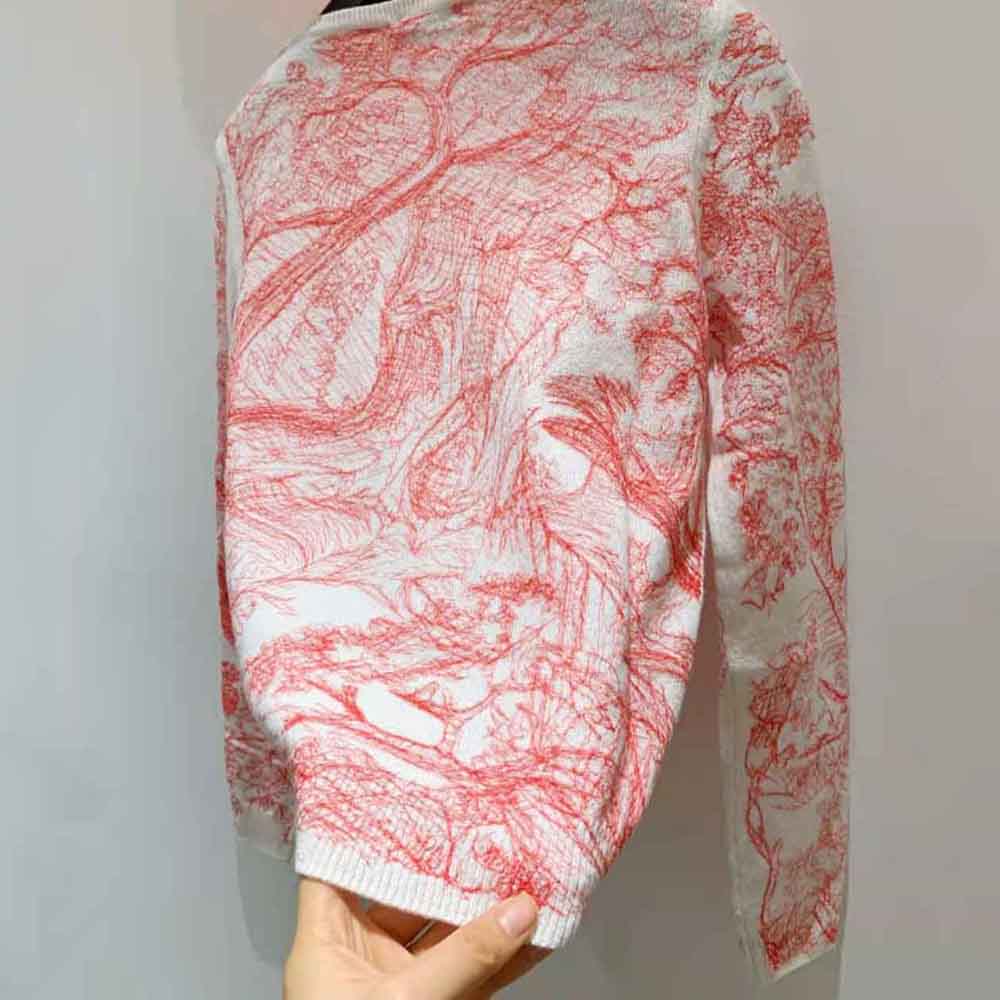 Dior Women Chez Moi Embroidered Sweater Peony Pink Technical Cashmere Knit