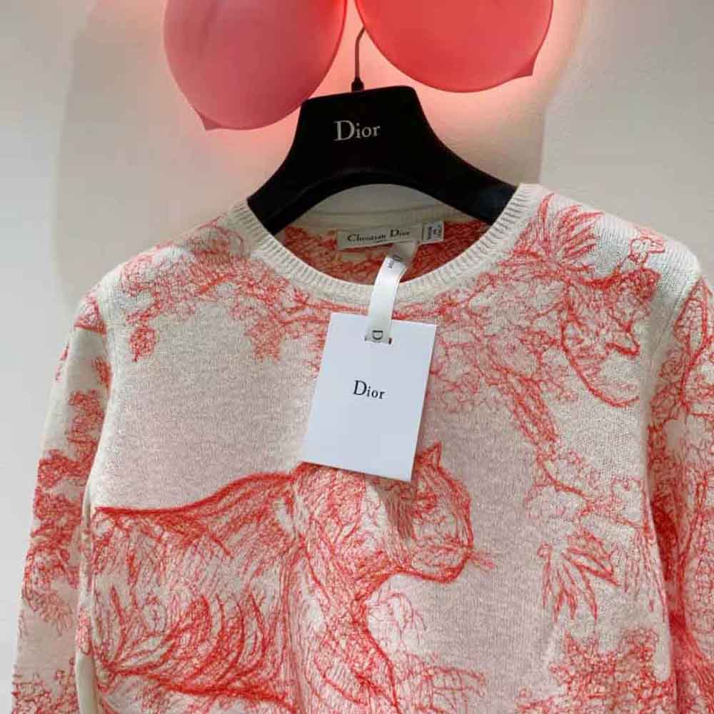 Dior Women Chez Moi Embroidered Sweater Peony Pink Technical Cashmere Knit