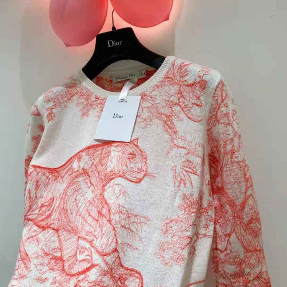 Dior Women Chez Moi Embroidered Sweater Peony Pink Technical Cashmere Knit