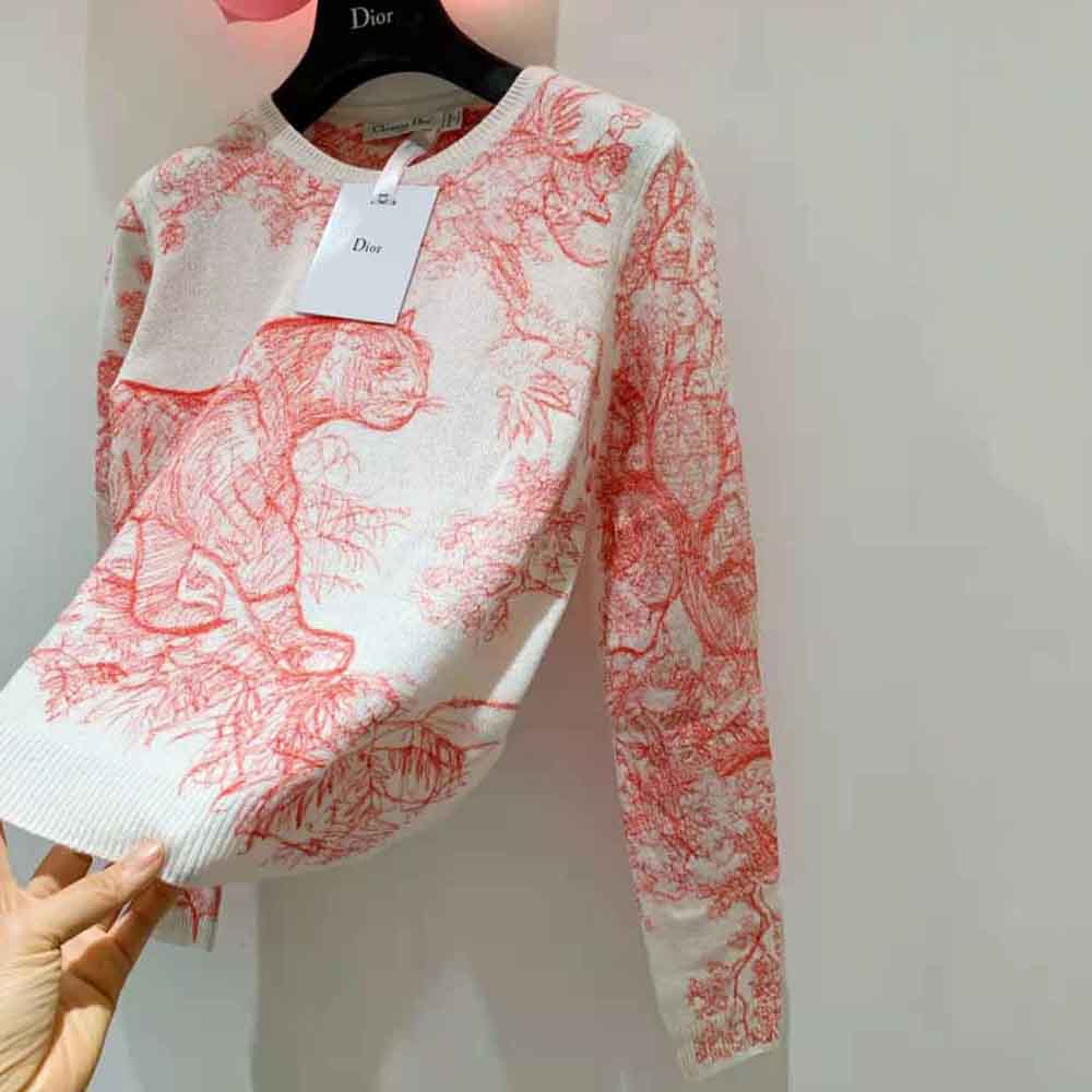 Dior Women Chez Moi Embroidered Sweater Peony Pink Technical Cashmere Knit