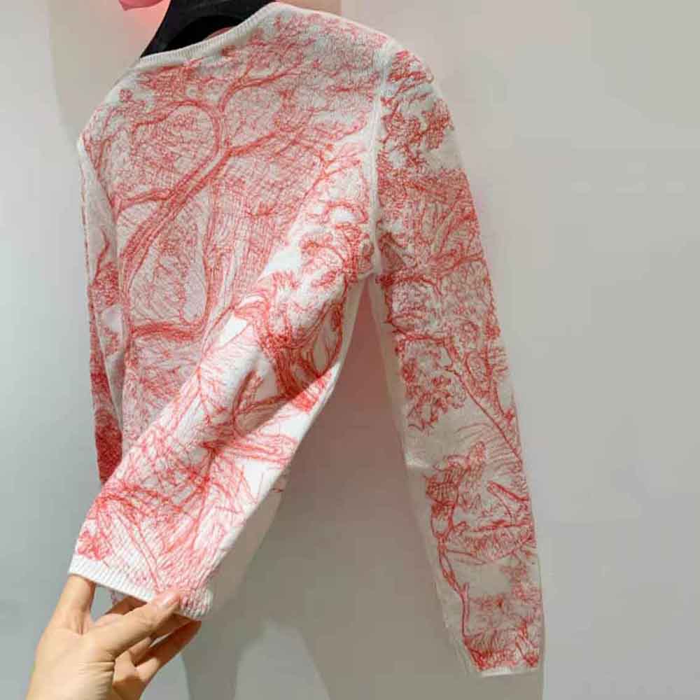 Dior Women Chez Moi Embroidered Sweater Peony Pink Technical Cashmere Knit