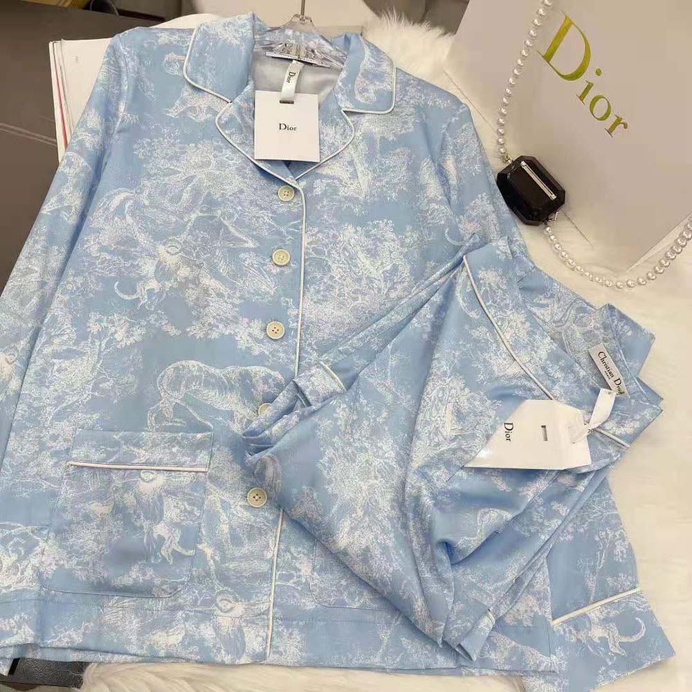 Dior Women Chez Moi Shirt Cornflower Blue Toile de Jouy Reverse Silk Twill