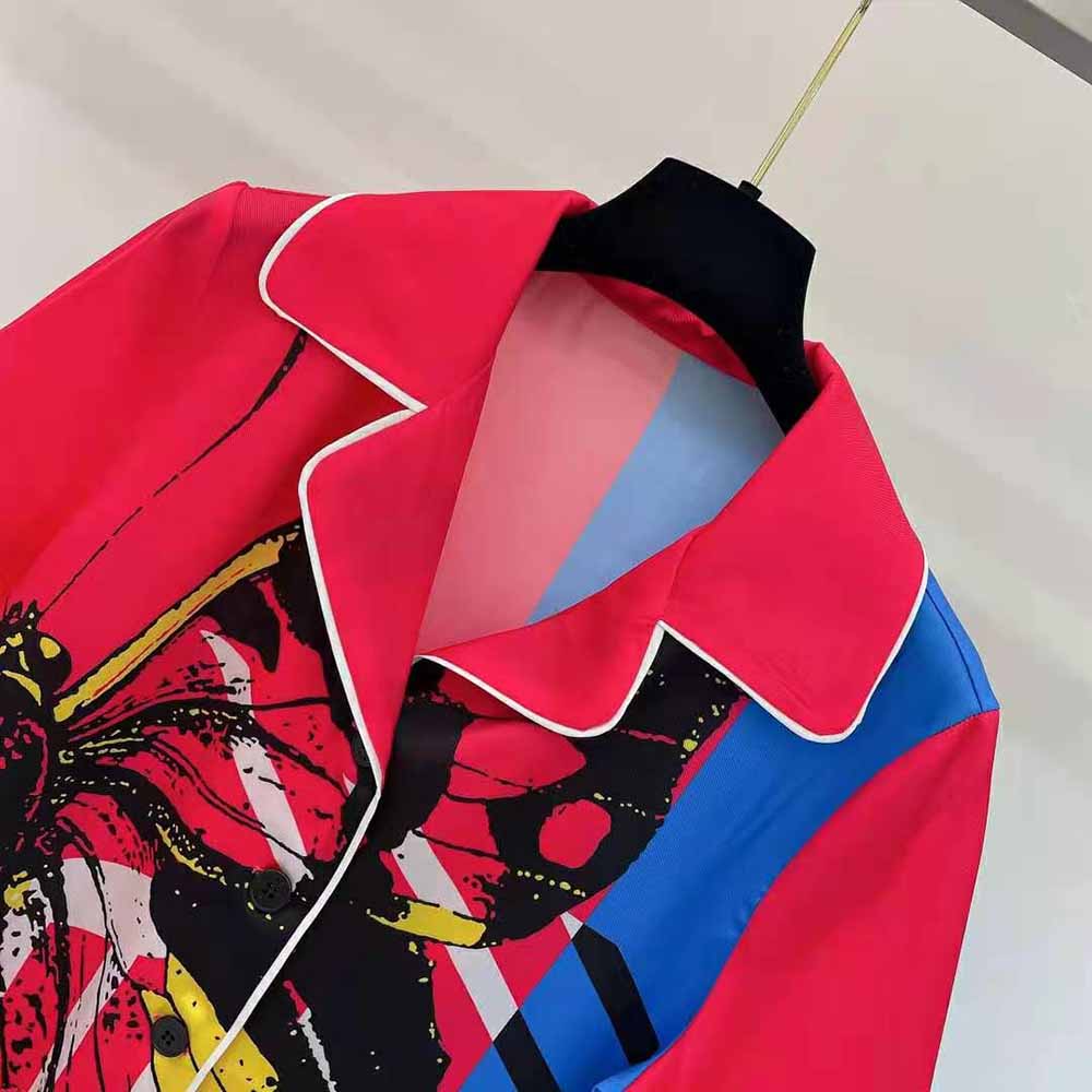 Dior Women Chez Moi Short-Sleeved Shirt Bright Pink and Fluorescent Blue D-Jungle Pop Silk Twill