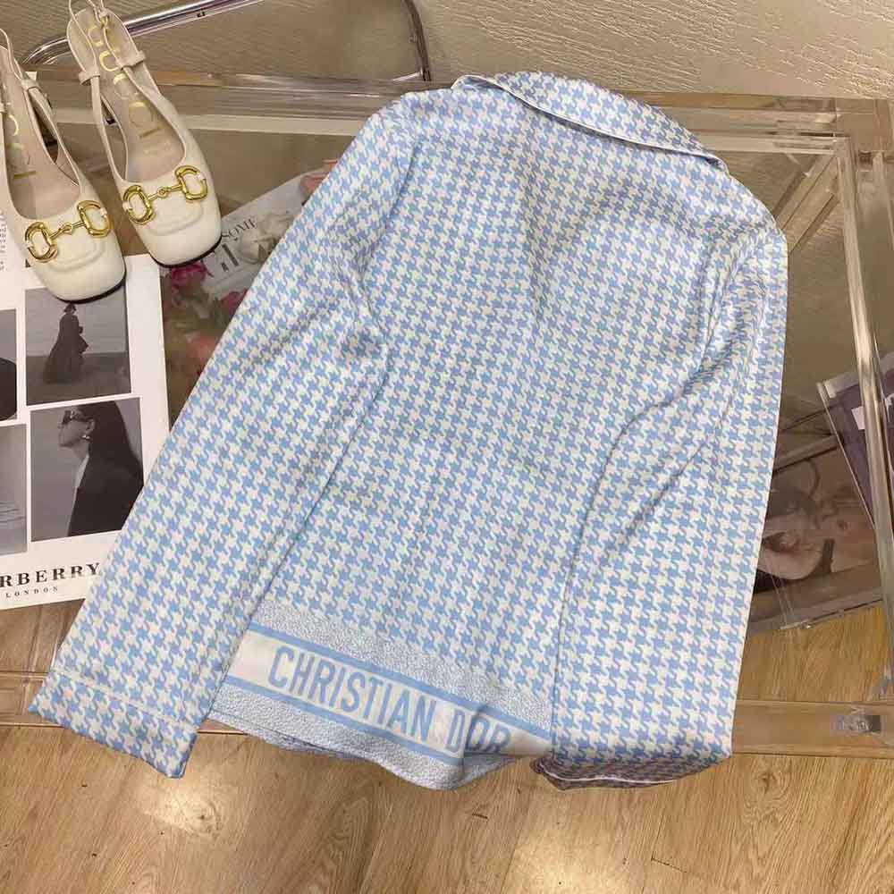 Dior Women Chez Moi Short-Sleeved Shirt Cornflower Blue Silk Twill