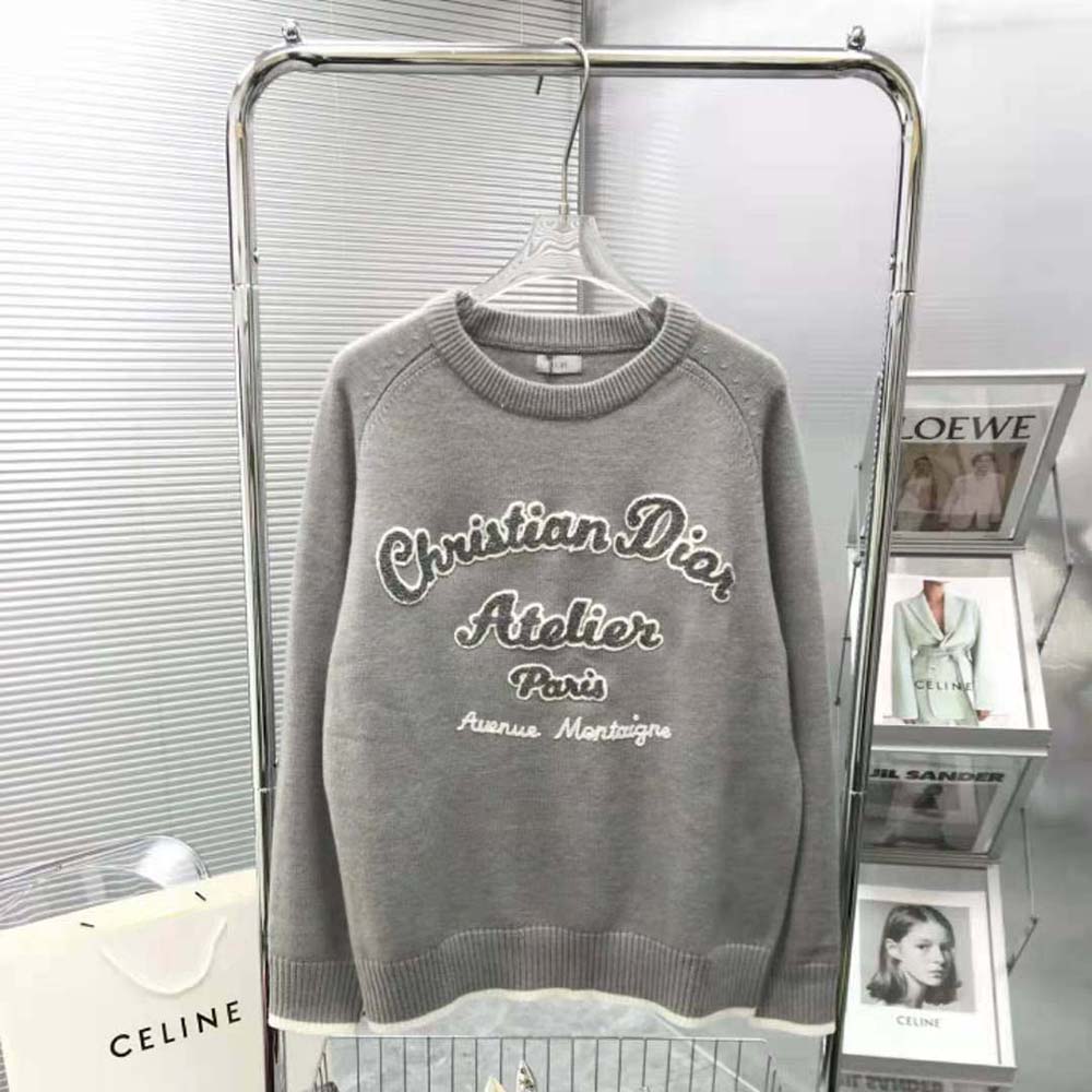 Dior Men Christian Dior Atelier Sweater Gray Wool Jersey